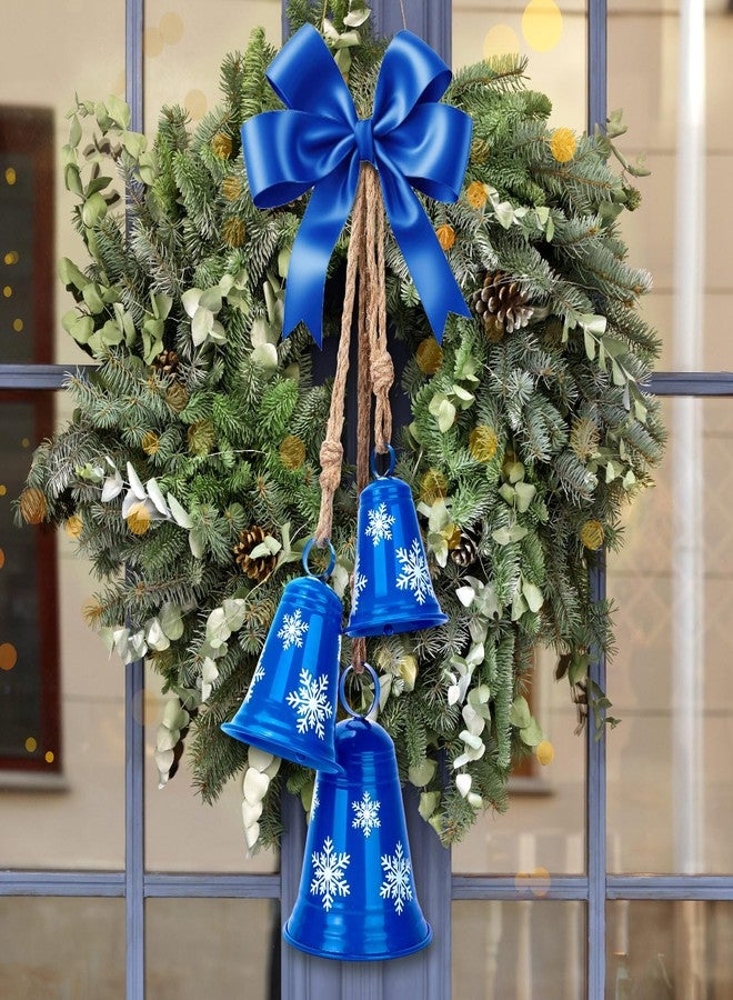 Novabright 3 Pack Christmas Snowflake Cow Bells Large Blue Metal Bells Christmas Decorations Xmas Tree Hanging Decorative Ornament for Holiday Indoor Outdoor Garland Door Fireplace Winter Wind Chime - Image 3
